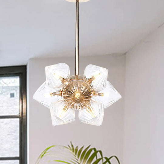 Stylish Farmhouse Chandelier Lamp: Diamond Amber/Clear Glass 9/12 Heads Copper/Gold Finish 9 / Gold