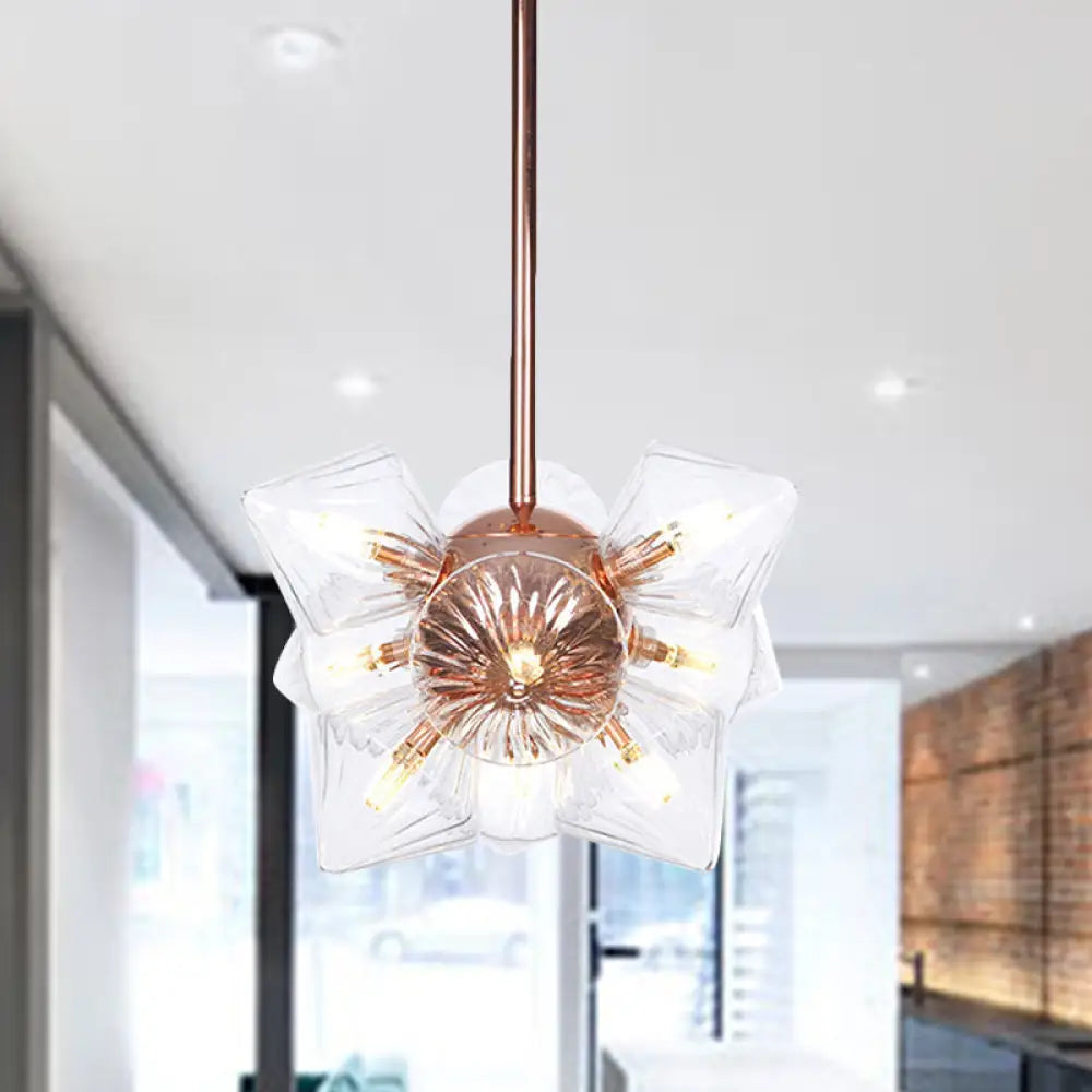 Stylish Farmhouse Chandelier Lamp: Diamond Amber/Clear Glass 9/12 Heads Copper/Gold Finish 12 /