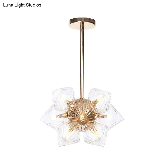 Stylish Farmhouse Chandelier Lamp: Diamond Amber/Clear Glass 9/12 Heads Copper/Gold Finish