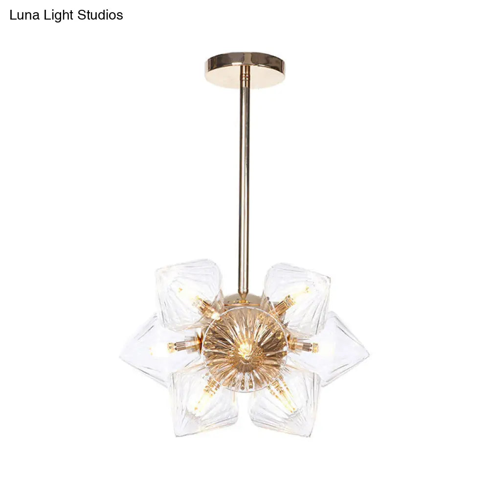 Stylish Farmhouse Diamond Chandelier: Amber/Clear Glass 9/12 Heads Copper/Gold Finish