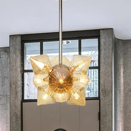 Stylish Farmhouse Chandelier Lamp: Diamond Amber/Clear Glass 9/12 Heads Copper/Gold Finish 12 /