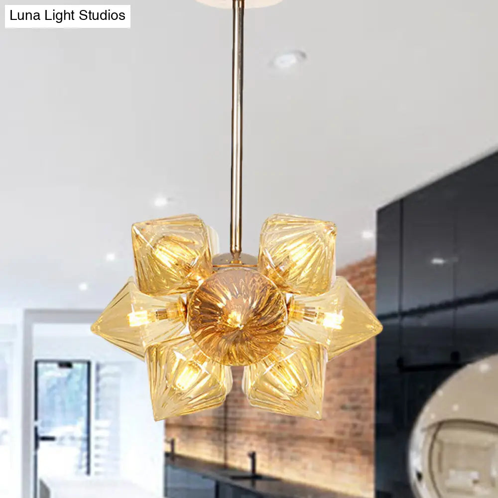 Stylish Farmhouse Diamond Chandelier: Amber/Clear Glass 9/12 Heads Copper/Gold Finish 9 / Gold Amber