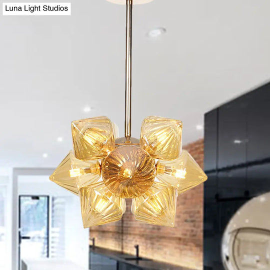 Stylish Farmhouse Diamond Chandelier: Amber/Clear Glass 9/12 Heads Copper/Gold Finish 9 / Gold Amber