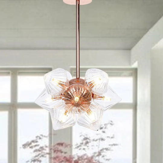 Stylish Farmhouse Chandelier Lamp: Diamond Amber/Clear Glass 9/12 Heads Copper/Gold Finish 9 /