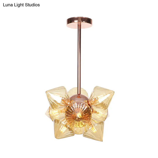 Stylish Farmhouse Diamond Chandelier: Amber/Clear Glass 9/12 Heads Copper/Gold Finish