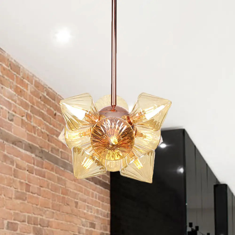 Stylish Farmhouse Chandelier Lamp: Diamond Amber/Clear Glass 9/12 Heads Copper/Gold Finish 12 /