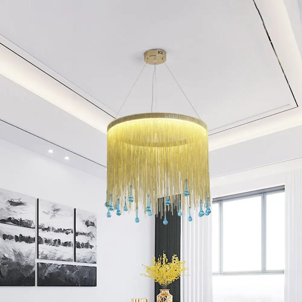 Stylish Fringe Skirt Pendant Lamp: Modern Aluminum Led Hanging Light Fixture Gold / 16’