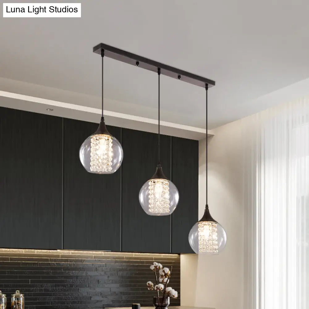 Stylish Globe Multi Ceiling Light With Clear Glass 3 Bulbs Black Finish - Modern Dining Room