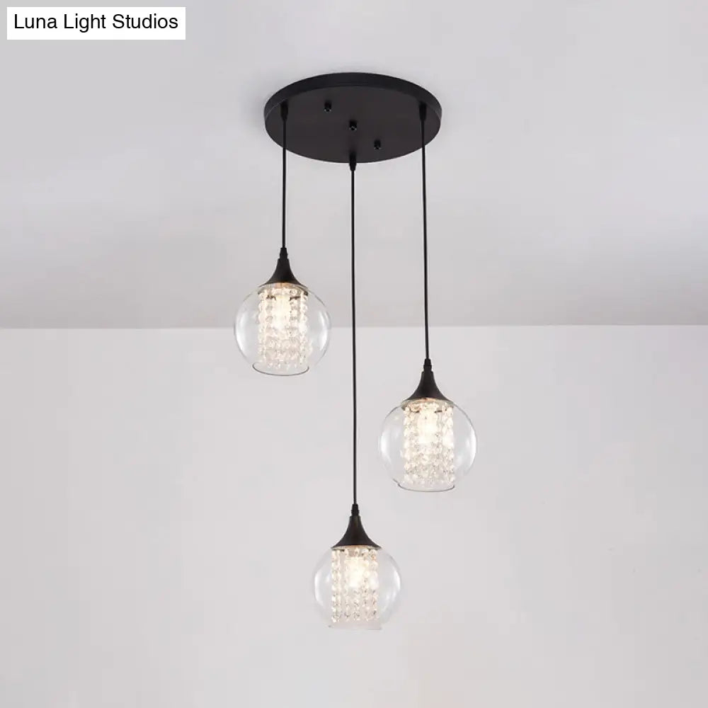 Stylish Globe Multi Ceiling Light With Clear Glass 3 Bulbs Black Finish - Modern Dining Room