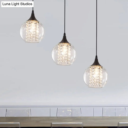 Modern Clear Glass Globe Multilight Ceiling Pendant With 3 Bulbs In Black For Dining Room