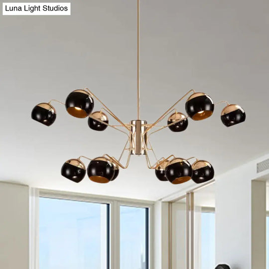 Stylish Globe Shade Chandelier Pendant Light Metal 6/8/12 Heads Black Perfect For Bedroom Lighting