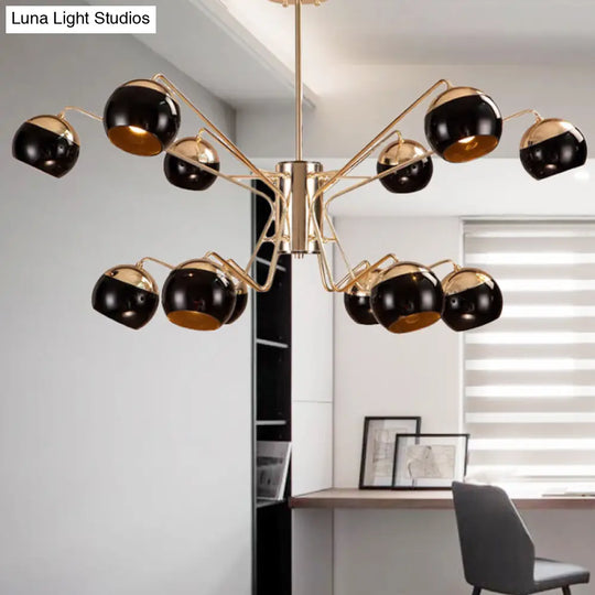 Stylish Globe Shade Chandelier Pendant Light Metal 6/8/12 Heads Black Perfect For Bedroom Lighting