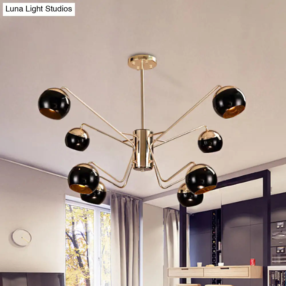 Stylish Globe Shade Chandelier Pendant Light Metal 6/8/12 Heads Black Perfect For Bedroom Lighting