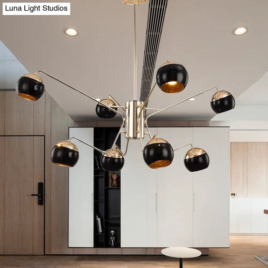 Stylish Globe Shade Chandelier Pendant Light Metal 6/8/12 Heads Black Perfect For Bedroom Lighting