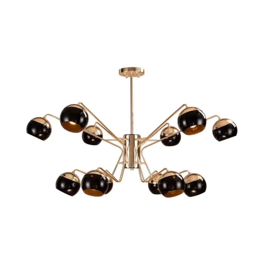 Stylish Globe Shade Chandelier Pendant Light Metal 6/8/12 Heads Black Perfect For Bedroom Lighting