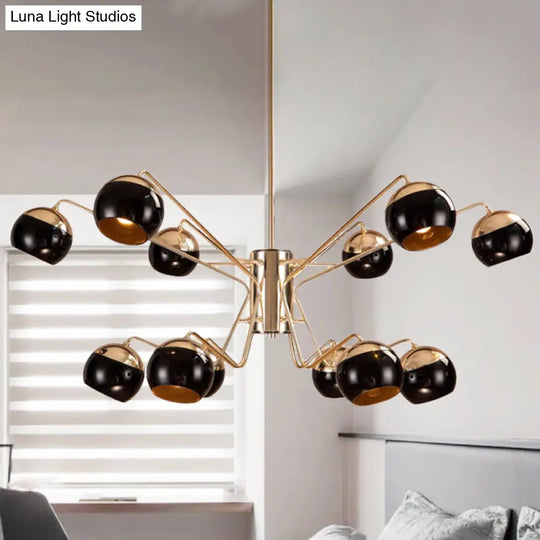 Stylish Globe Shade Chandelier Pendant Light Metal 6/8/12 Heads Black Perfect For Bedroom Lighting