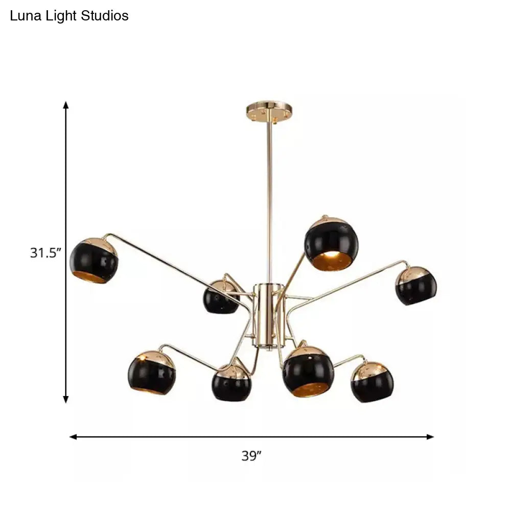 Stylish Globe Shade Chandelier Pendant Light Metal 6/8/12 Heads Black Perfect For Bedroom Lighting