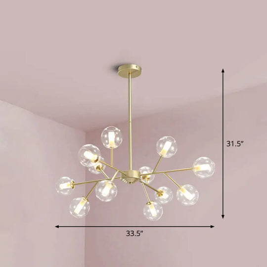 Stylish Gold Branch Chandelier - Postmodern Clear Glass Ceiling Light For Dining Room 12 /