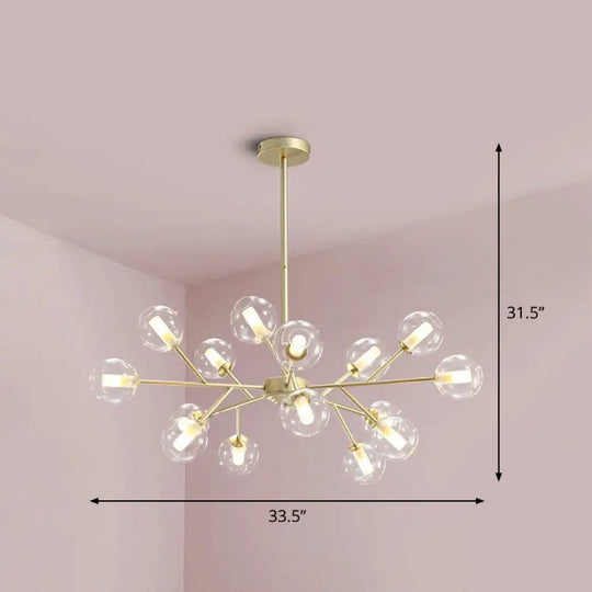 Stylish Gold Branch Chandelier - Postmodern Clear Glass Ceiling Light For Dining Room 15 /