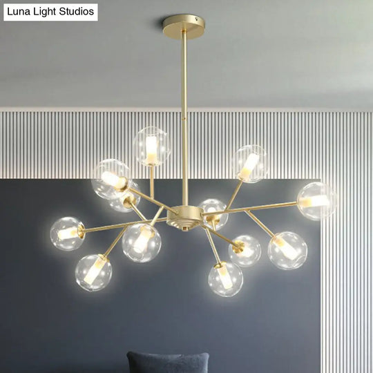 Stylish Gold Branch Chandelier - Postmodern Clear Glass Ceiling Light For Dining Room