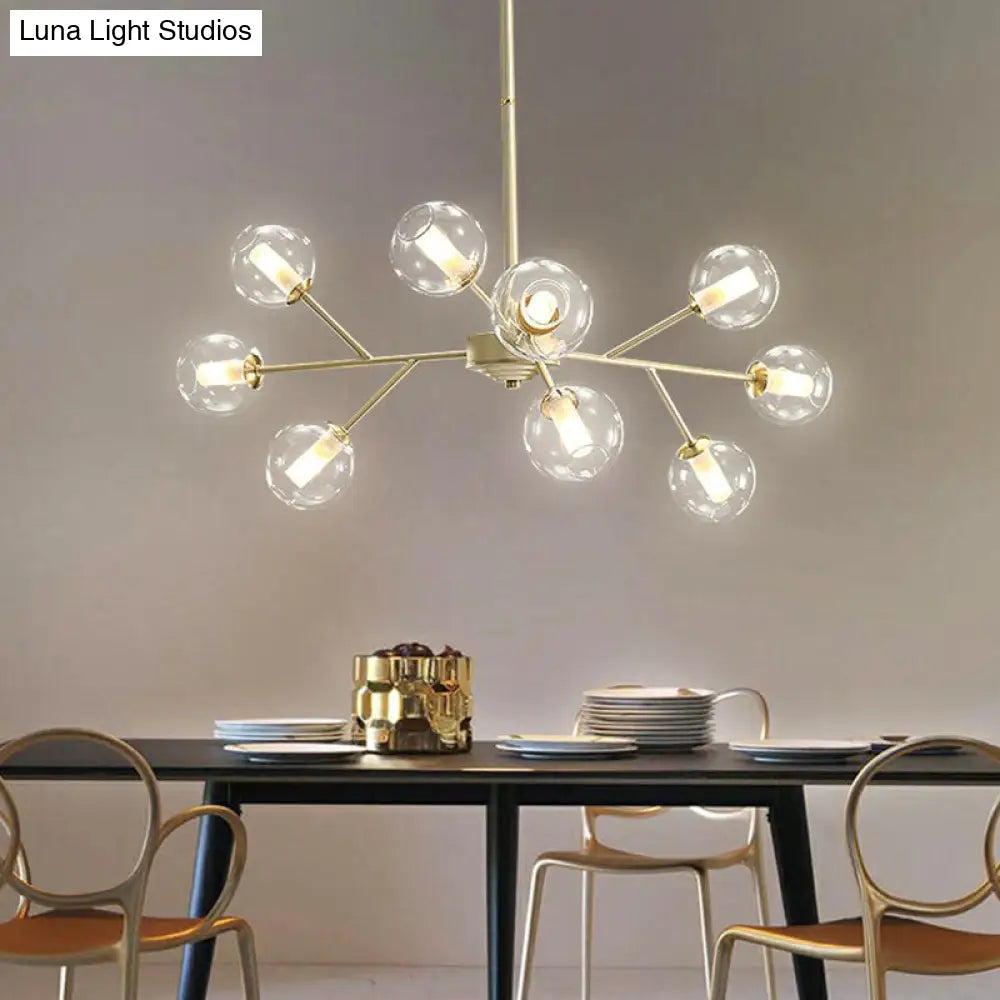 Stylish Gold Branch Chandelier - Postmodern Clear Glass Ceiling Light For Dining Room