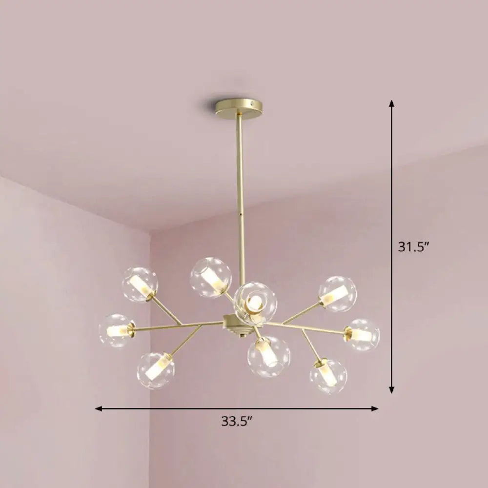 Stylish Gold Branch Chandelier - Postmodern Clear Glass Ceiling Light For Dining Room 9 /