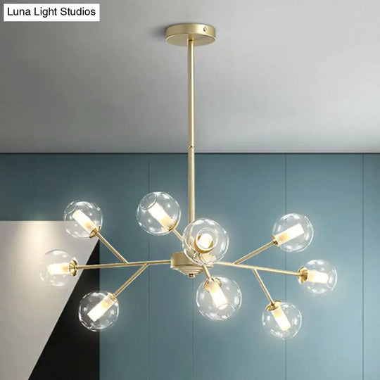 Stylish Gold Branch Chandelier - Postmodern Clear Glass Ceiling Light For Dining Room