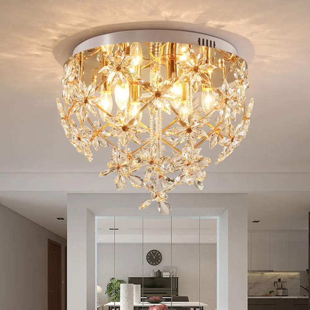 Stylish Gold Crystal Chandelier With 6 - Lights For Dining Table Ceiling Mount