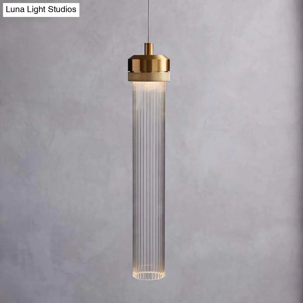 Gold Cylinder Pendant Light With Clear Glass Shade - Perfect For Restaurants & Bedrooms