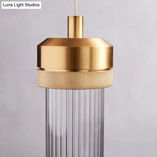 Stylish Gold Cylinder Pendant Light With Clear Glass Shade - Ideal For Restaurants And Bedrooms