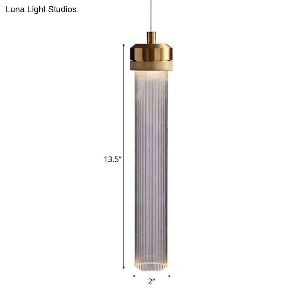 Gold Cylinder Pendant Light With Clear Glass Shade - Perfect For Restaurants & Bedrooms