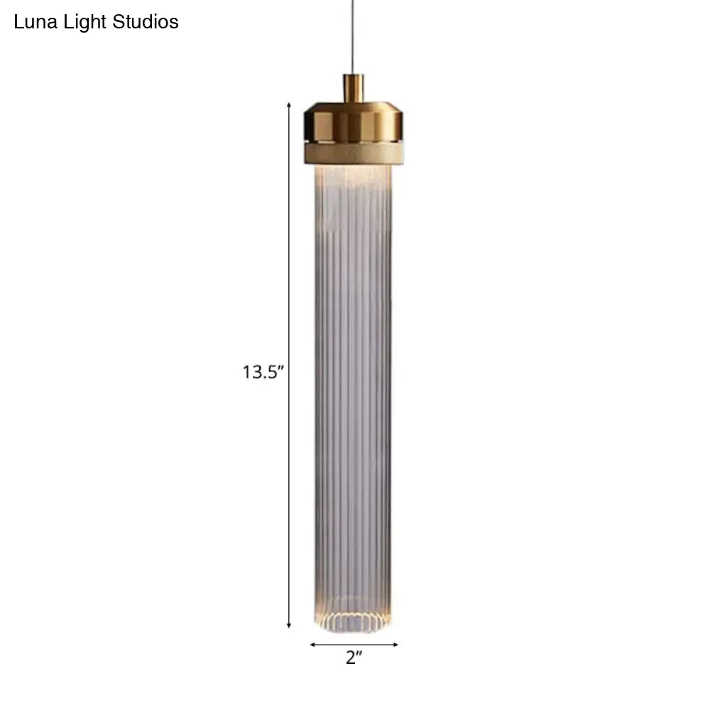 Stylish Gold Cylinder Pendant Light With Clear Glass Shade - Ideal For Restaurants And Bedrooms