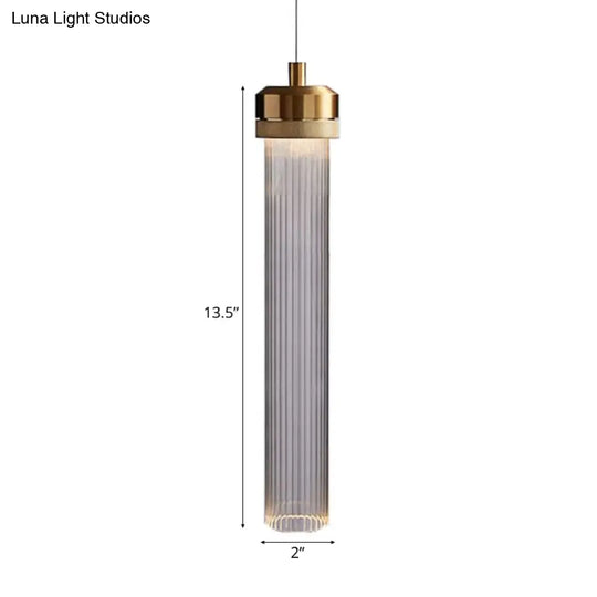 Stylish Gold Cylinder Pendant Light With Clear Glass Shade - Ideal For Restaurants And Bedrooms