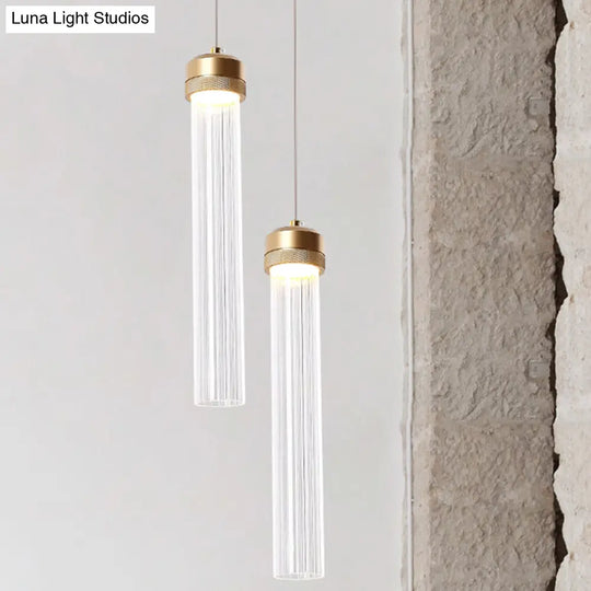 Stylish Gold Cylinder Pendant Light With Clear Glass Shade - Ideal For Restaurants And Bedrooms