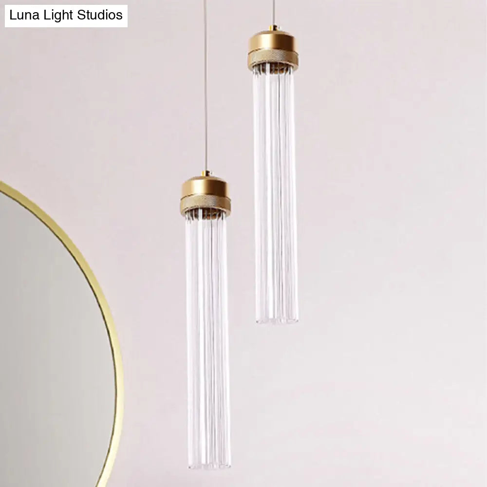 Gold Cylinder Pendant Light With Clear Glass Shade - Perfect For Restaurants & Bedrooms