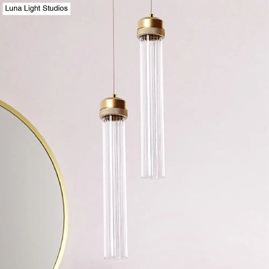 Gold Cylinder Pendant Light With Clear Glass Shade - Perfect For Restaurants & Bedrooms