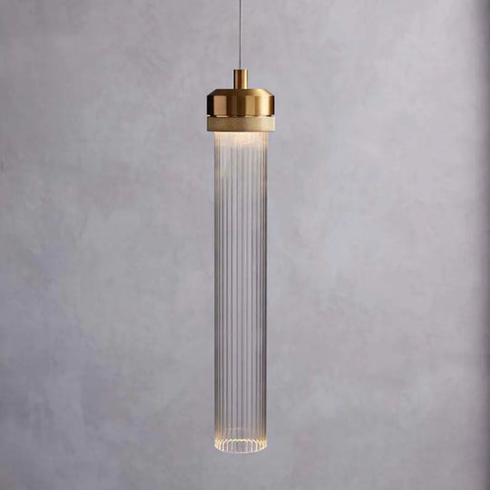 Stylish Gold Cylinder Pendant Light With Clear Glass Shade - Ideal For Restaurants And Bedrooms