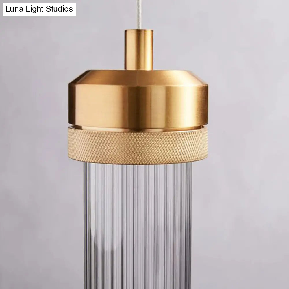 Gold Cylinder Pendant Light With Clear Glass Shade - Perfect For Restaurants & Bedrooms