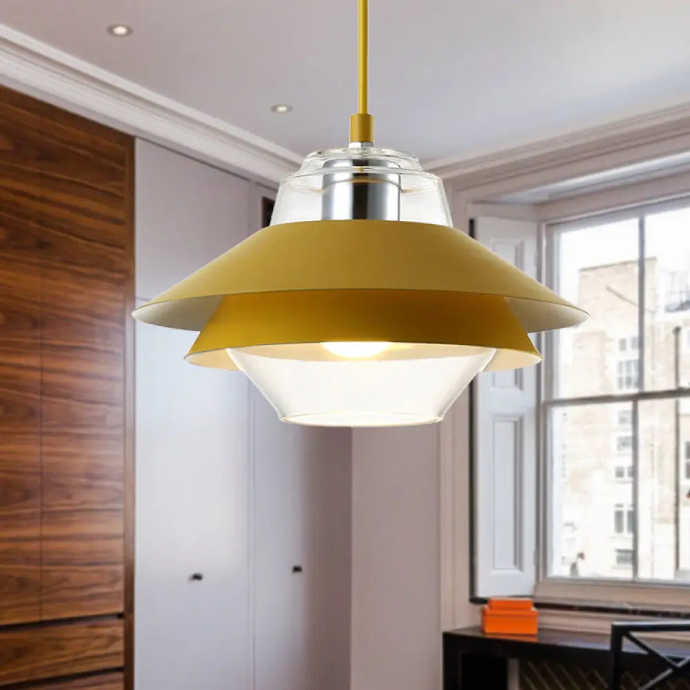 Stylish Gray/Yellow Flared Hanging Pendant Light With Clear Glass Shade Yellow