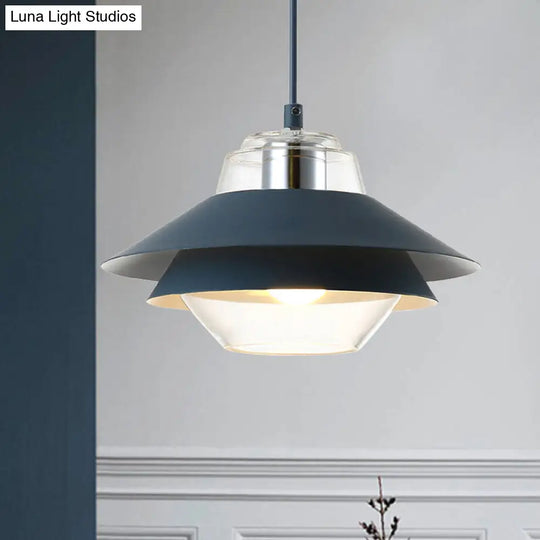 Macaron Stylish Flared Pendant Light: Gray/Yellow | Metal Lamp With Clear Glass Shade Blue