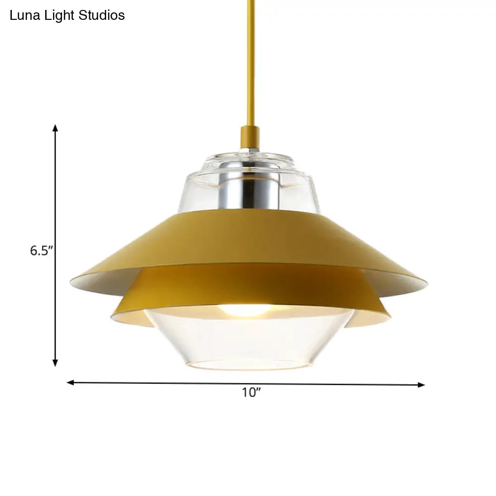 Stylish Gray/Yellow Flared Hanging Pendant Light With Clear Glass Shade