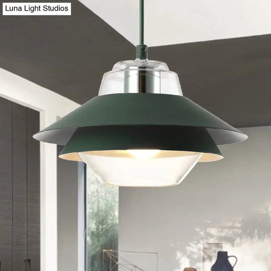 Macaron Stylish Flared Pendant Light: Gray/Yellow | Metal Lamp With Clear Glass Shade Green