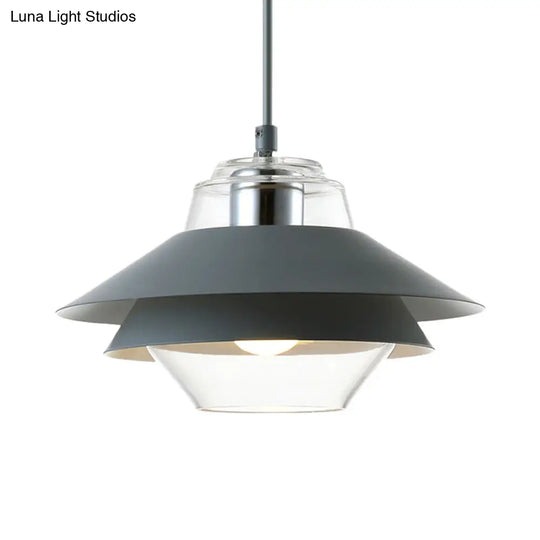 Macaron Stylish Flared Pendant Light: Gray/Yellow | Metal Lamp With Clear Glass Shade