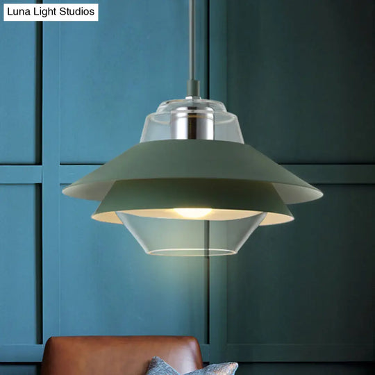 Macaron Stylish Flared Pendant Light: Gray/Yellow | Metal Lamp With Clear Glass Shade