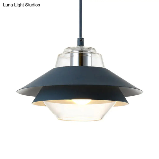 Macaron Stylish Flared Pendant Light: Gray/Yellow | Metal Lamp With Clear Glass Shade