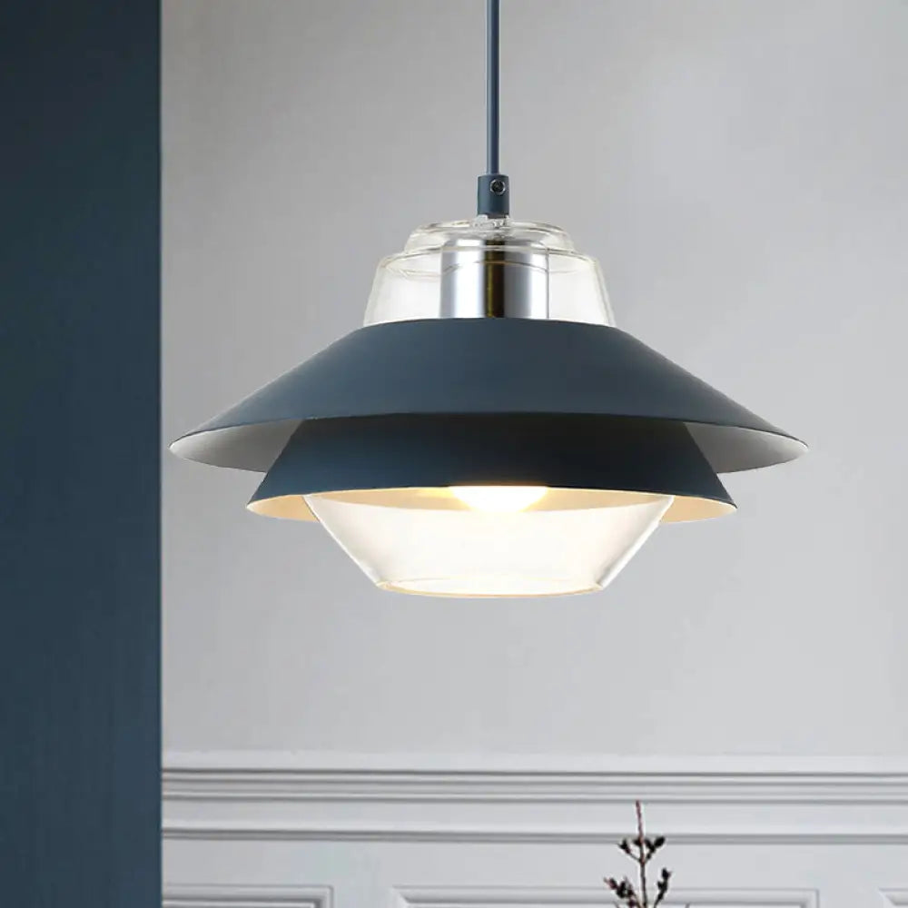 Stylish Gray/Yellow Flared Hanging Pendant Light With Clear Glass Shade Blue