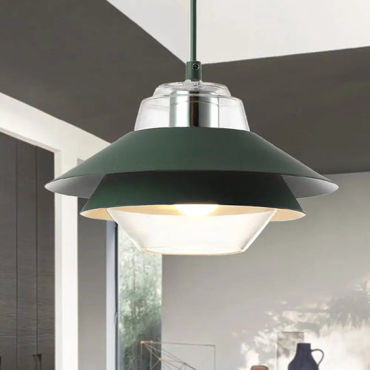 Stylish Gray/Yellow Flared Hanging Pendant Light With Clear Glass Shade Green