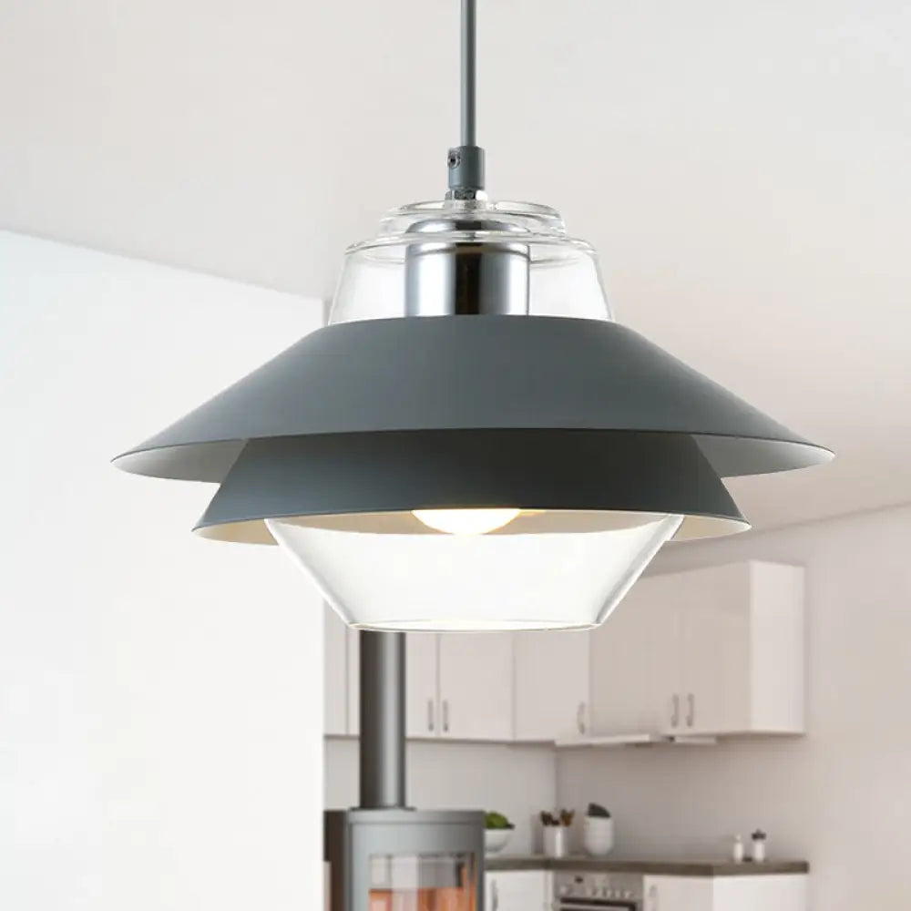 Stylish Gray/Yellow Flared Hanging Pendant Light With Clear Glass Shade Grey