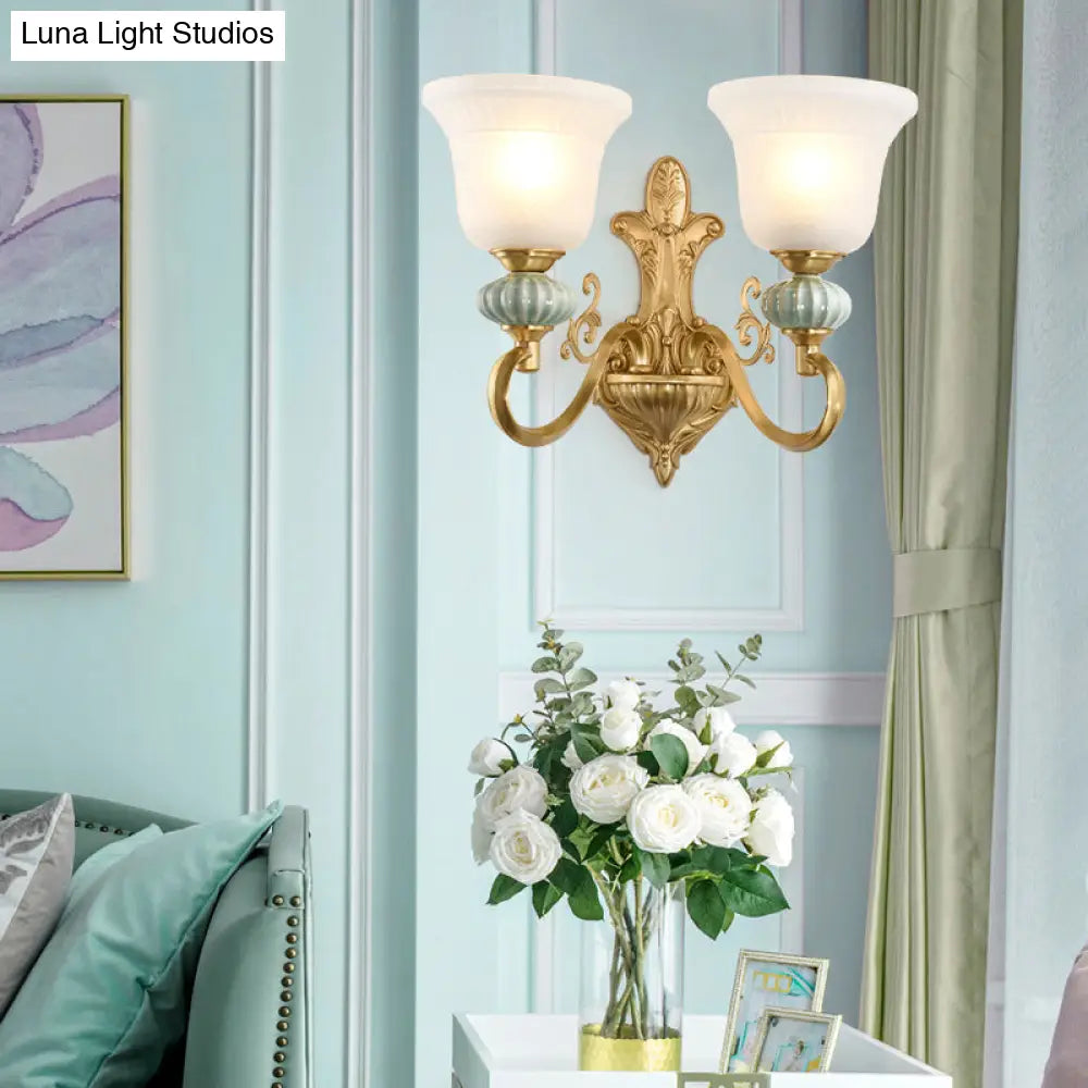 Stylish Half-Head Wall Sconce With Opal Glass Bell Shade - Ideal For Modern Living Rooms