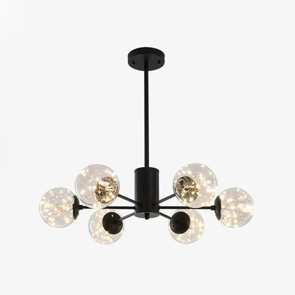 Stylish Hanging Chandelier With Led Glass Pendant Light And Radial Design 6 / Black